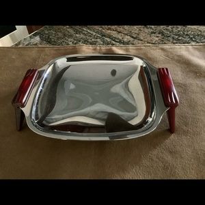 Circa 1950-1960’s Red Bakelite Handle w/Stainless Steel Serving Tray